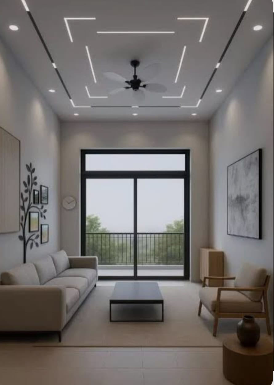 Asma tavan ve aydınlatmayla yenilenmiş salon