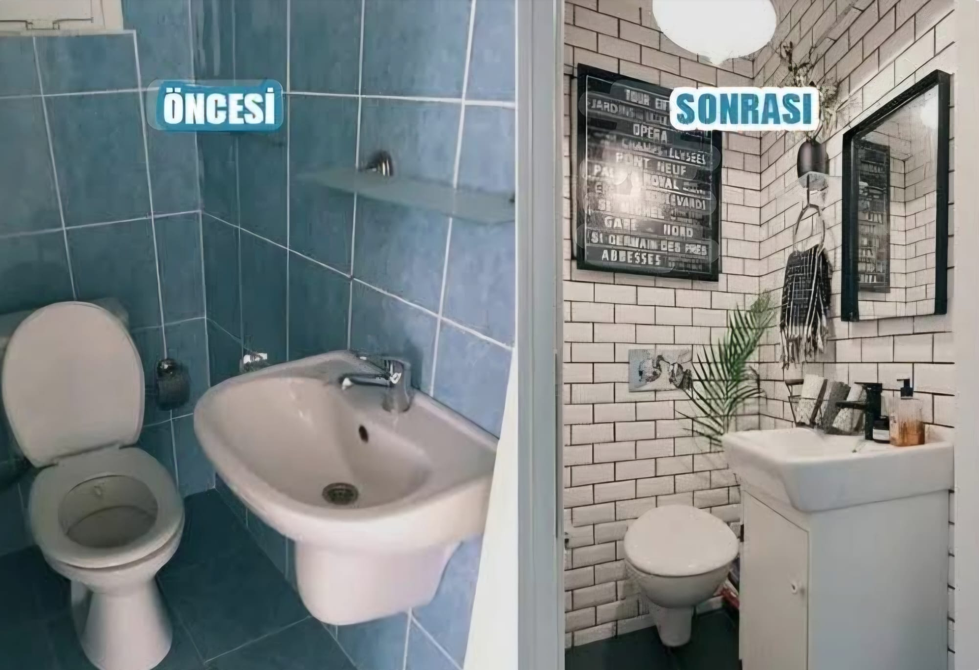 Banyonun yenileme öncesi ve sonrası karşılaştırması